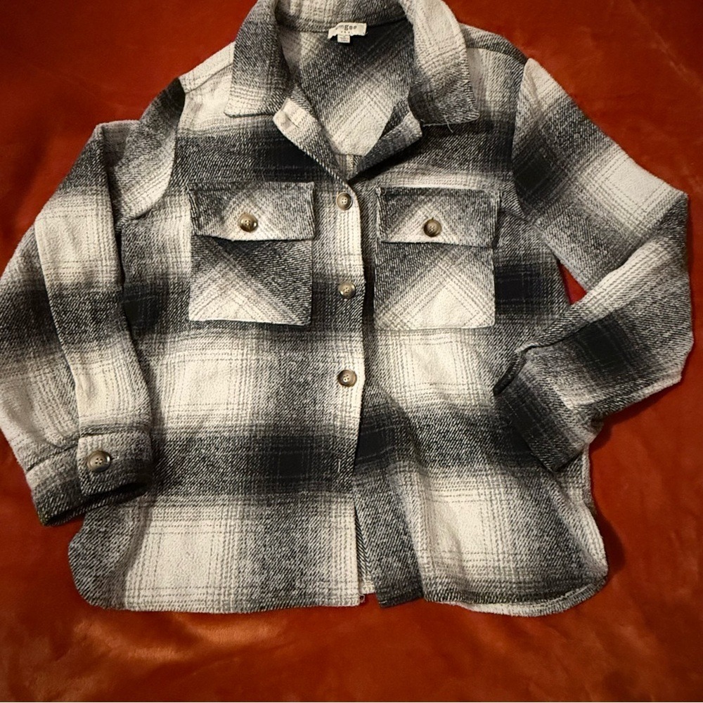 Umgee USA Black Grey White Plaid Shacket Button Down Shirt Jacket Womens M